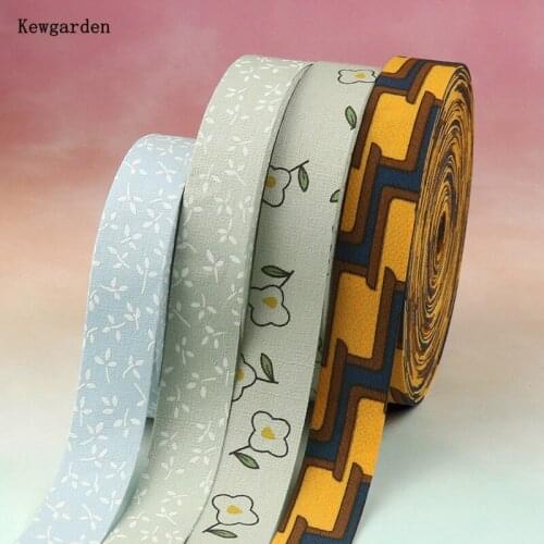 Kewgarden Print Floral Layering Cloth Fabric Ribbon 1" 25mm 3/8" 10mm DIY Hairbow tie Accessories Handmade Tape Webbing 10 Meter