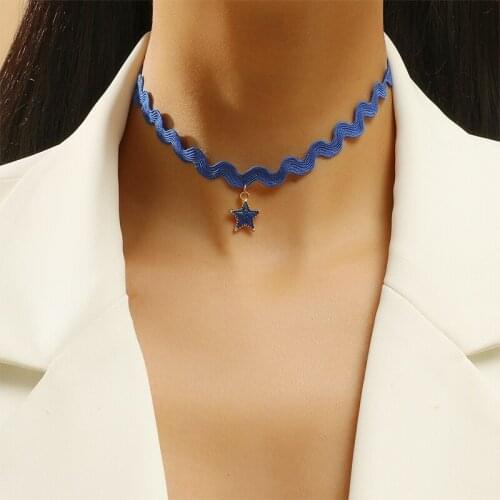 Korean Exquisite Star Pendant Necklace For Women Fashion Blue Flannel Choker Accessories Gift Elegant Lady Party Jewelry