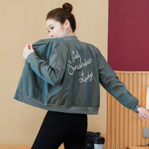 Letter Embroidery Jackets Womens 2021 Autumn Basic Jacket Women Casual Loose Short Coats Long Sleeve Thin Bomber Female Jackets