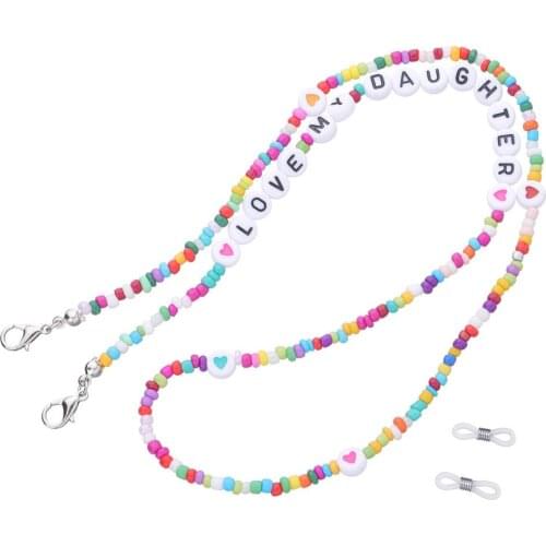 Personality Colorful Bead Family Letter Charm Glasses Chains Bohemian Fashion Charm Seed Bead Sunglasses Neck Strap