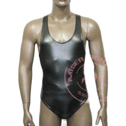 Oil Glossy Faux Latex Elastic PU Leather Bodybuilding Tank Top Men Gym Fitness Clothing Hot Shapers Bodysuit Sleeveless Shirt