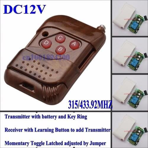 Momentary Togge Latched wireless switch RF Wireless remote control switch system 1controller +4 switch 12V1CH 10A 315-433MHZ