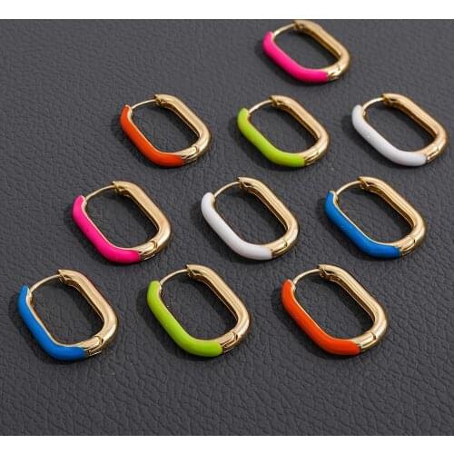 Minimalist U Shaped Geometric Hoop Earrings for Women Colorful Enamel Chunky Circle Hoops Party Wedding Jewelry Gift