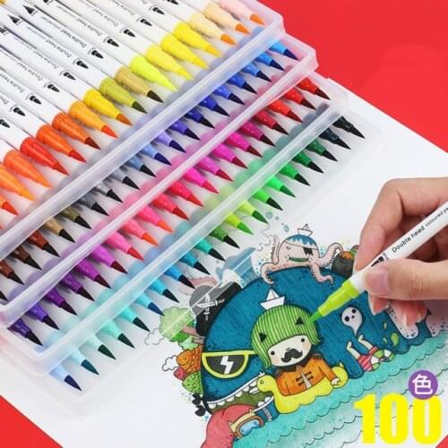 100Colors Markers Set FineLiner Dual Tip Brush Pen Drawing Painting Watercolor Art Marker Pens for Manga Art Supplies