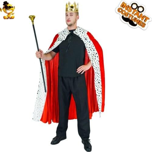 King Costume Cape Adult Mens Cosplay Luxury Velvet Kings Cape Red Cloak with Crown Halloween Clothing