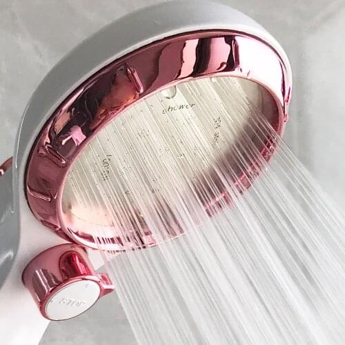 Shower Head Rose High Pressure Adjustable Handhold Round with OPEN/STOP Key S.S Water Outlet Panel Rainfall Bathroom Equipment