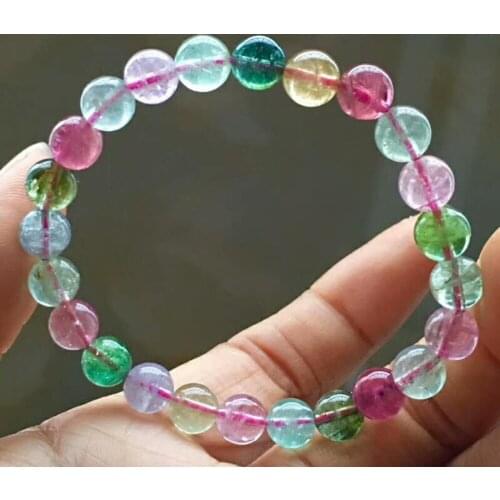 Genuine Natural Candy Colors Tourmaline Gems Stone Crystal Round Bead Stretch Charm Women Fashion Bracelet 7.5mm