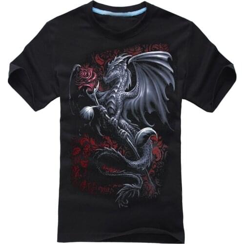 New Fashion Super Cool 3D dragon Rose Rock Brand men women Dark thrash shirts shirt fitness 100%Cotton skateboard