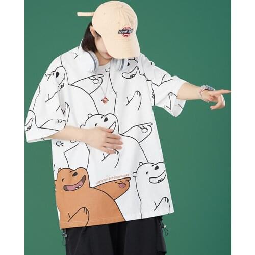 Funny Laughing Bear Print T Shirt for Girls Oversized Harajuku Streetwear Women 2021 Summer Fashion Trends Loose Top Tees Cotton