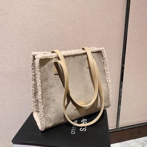Shoulder Bag For Female Fashion Large Capacity Handbags Plush Tote Lamb Stitching Solid Color High Quality Bags
