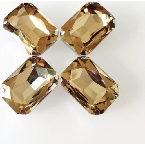 Light coffee Rectangular flatback loose rhinestones,Silver claw sew on stone DIY clothing accessories