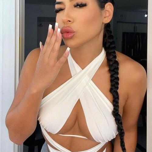 Ribbed Ruched Drawstring Lace Up White Crop Tops Womens Summer Irregular One Shoulder Backless Bodycon Tank Tops Ladies Clubwear