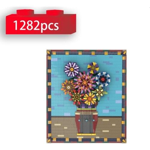 Van Gogh Sunflower Repeater Game Building Blocks Pixel Art Mosaic Painting MOC Bricks Collection Hobby Kids Toys Home Decoration