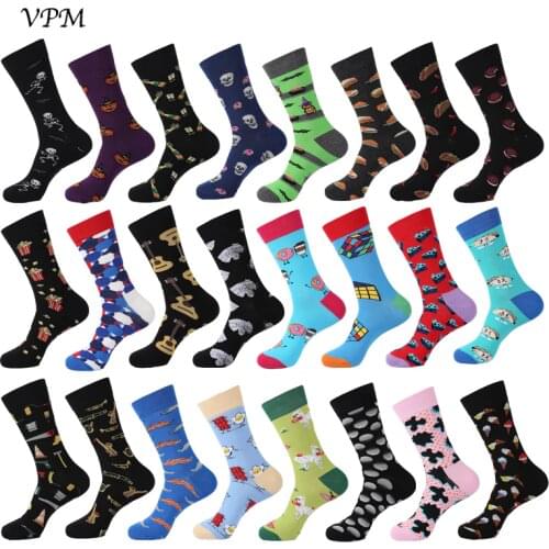 VPM New Autumn&Winter Colorful Cotton Mens Long Socks Harajuku Hip hop Funny Skull Cool Dress Socks for Wedding Christmas Gift