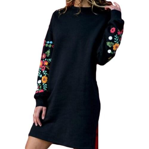 Spring Autumn 2021 Women dress Fashion Print Long Sleeve Hoodie Dress Floral Print O-Neck Loose Warm Mini Dress ropa mujer