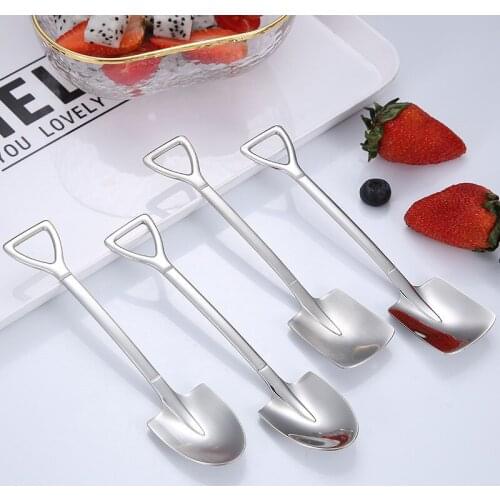 1Pcs Silver Small Shovel Spoon Tableware Multi-function Mirror Polishing/Matte Ice Cream Soup 304 Stainless Steel Coffee Spoon
