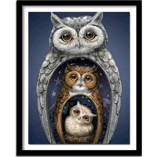 5D DIY Diamond Painting Cross Stitch Animal Diamond Embroidery Owl Full Round Diamond Home Decoration 30x40