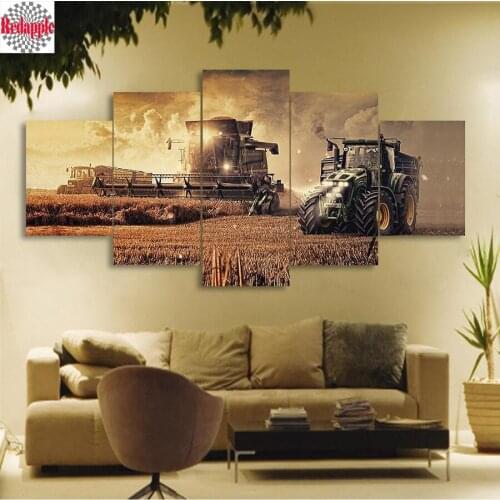 Diamond Painting On Farm Tractor landscape Pictures drill Rhinestones 5pcs full Square diamond embroidery mosaic Needlework art