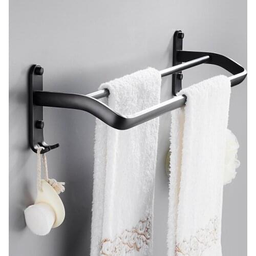 Bathroom Space Aluminum Towel Holder Organizer Wall Mounted Towel Rack Ring Holder Robe Hook Clothes Hanger Bathroom Accessories