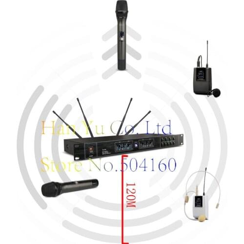 Audio 4x800 Paths UHF Diversity Wireless Handheld Microphone Mic System Superior Sound Quality Professional Feature