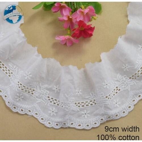 9cm wide white 100% cotton embroidery lace french lace ribbon fabric guipure diy trims warp knitting sewing Accessories#4114