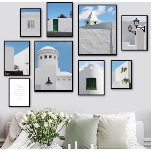 White Aegean Building Door Lamp Sky Quote Wall Art Canvas Painting Nordic Posters And Prints Wall Pictures For Living Room Decor