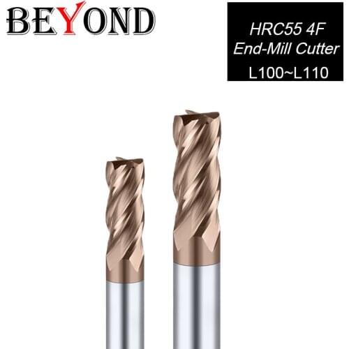 BEYOND 4F HRC55 End Mill L100 L110 Tungsten Steel Milling Cutter Woodworking Tools Lathe Cutter Carbide CNC