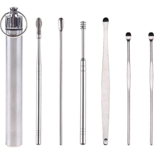 6-in-1 Pocket Ear Spoon Toothpicks Keychain With Portable Aluminium Alloy Bottle Ear Pick Set Reusable Keychain Pendant
