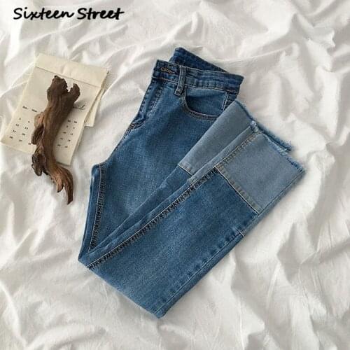 Woman Pants Korean Style Elastic Stitching Straight High Waisted Jeans Casual Trousers Y2k Pants Vintage High Quality Clothes