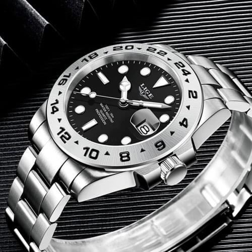 2021 LIGE Men Quartz Watch Sports Black Mens Watch Stainless Steel Military Waterproof Watch for Men Date Clock Male Men Gift