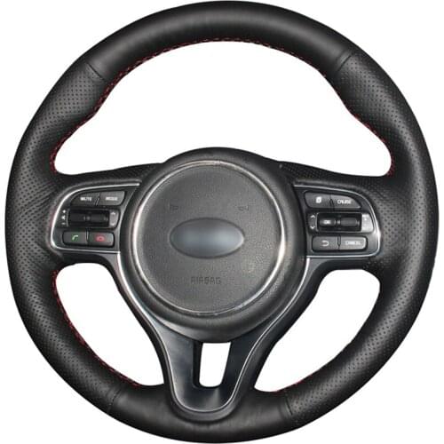 Black PU Faux Leather Hand-stitched Car Steering Wheel Cover for Kia K5 Optima 2016-2018 Sportage KX5 2016-2019 Niro 2017-2019