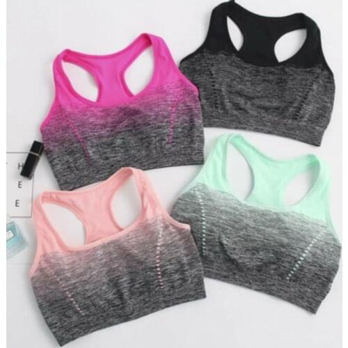 Women’s Bra, Gradient Low Chest Removable Pads Tank Top, Seamless Stretch Fitness Built-Up Crop Underwear