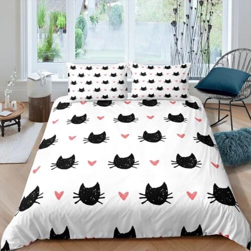 Home Textile Luxury Comforter Bedding Sets 2/3pcs Double Queen Bed Set Cute Cat Printing Duvet Cover with Pillowcase Girls Boys