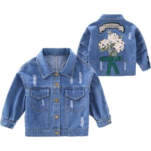 Girl embroidery denim jacket Girl shredded fashion denim jacket Girl autumn new windshield jacket Girl comfort coat