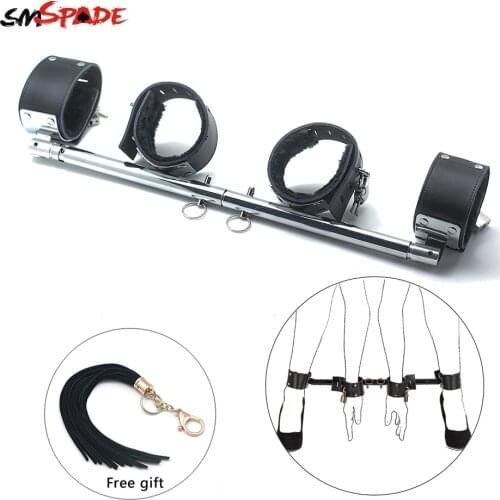 Smspade bdsm Restraints Sex Games For Couples Fun Sex Leg Separator Erotic Toys sm Sex Metal Spreader Bar With 4 Leather Cuffs