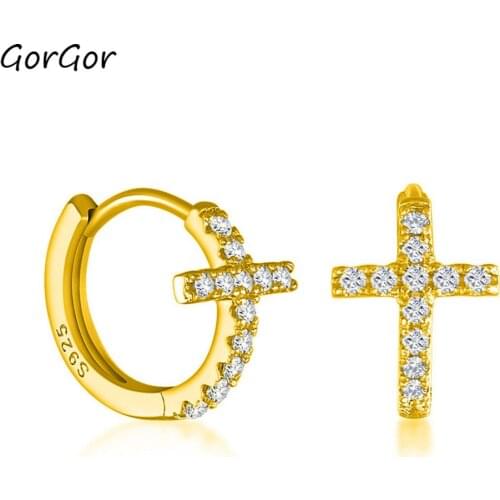 GorGor Clip Earrings Women 925 Sterling Pattern Cross Mosaic Zirconia Push Simplicity Vintage Engagement Jewelry 60201291002