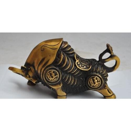 China fengshui bronze Wall Street Stock Market wealth money Ox bull lucky statue