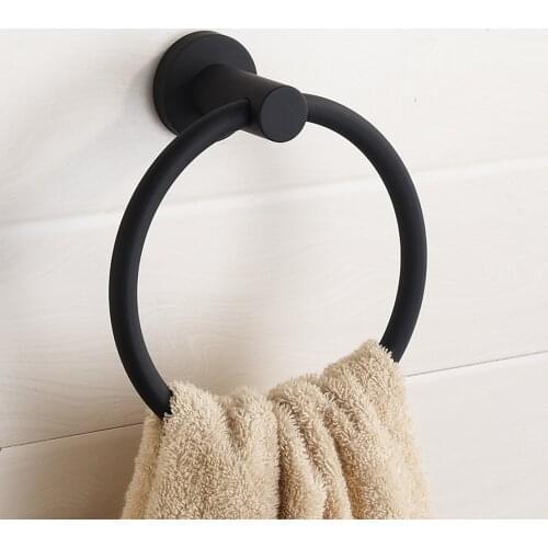 304 stainless steel towel ring Chrome towel hanging ring round simple black European Bathroom accessories Rustproof