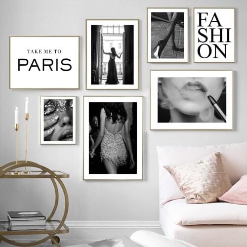 Black White Fashion Girl Nail Dress Smokes Wall Art Canvas Painting Nordic Poster And Prints Wall Pictures For Living Room Decor