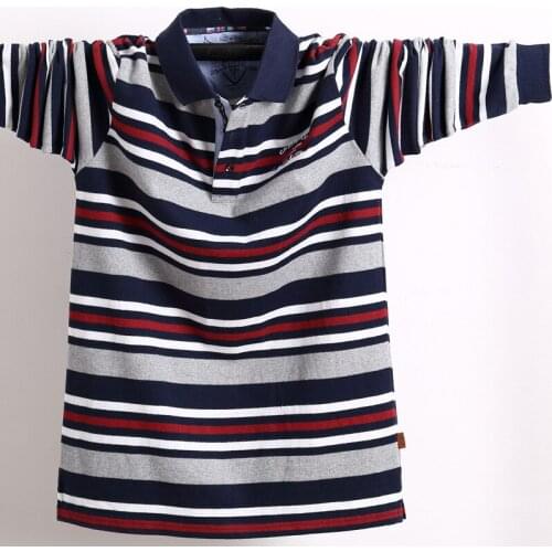 Mens Long Sleeved Polo Shirt Plus Size Striped Stand Collar Cotton Polo Shirts Casual Mens Lapel Top Shirt Embroidered Tees
