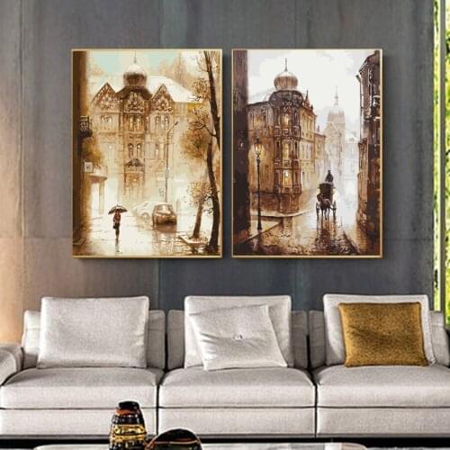 Painting By Numbers DIY Town Scenery 40x50cm Handmade Gift Paint By Number Canvas Kits Figure Acrylic Paint Decoration