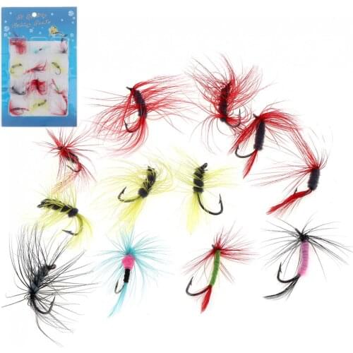 12pcs/lot Fly Fishing Lure Set Artificial Insect Bait Trout Fly Fishing Hooks Tackle with Case Box