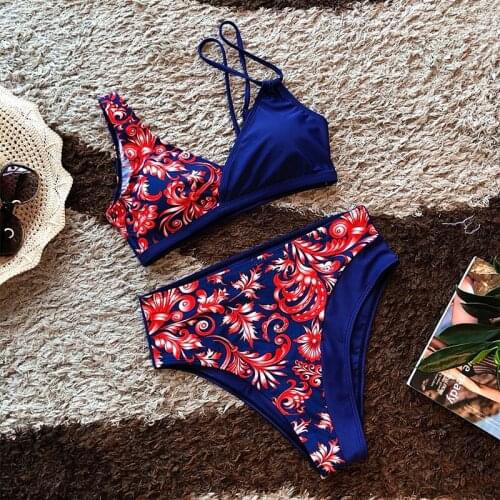 2021 New Fashion Ladies Printed Swimsuit Sexy High Waist Halter Quick-drying Split Swimsuit Swimsuit Bikini Set