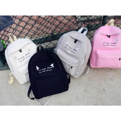 New Women School Backpack Cute Cat Ear Letter Shcool Bag For Teenager Girls High Quality Female Casual Fashion Travel Bag