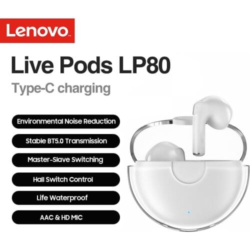 Original Lenovo LP80 BT 5.0 Headphones True Wireless Stereo Earbuds Waterproof Sports Earphones with ENC Noise Reduction MIC