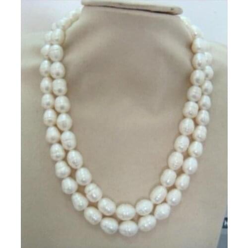 Double strands 13-14mm south sea white baroque pearl necklace 18"19" 925s