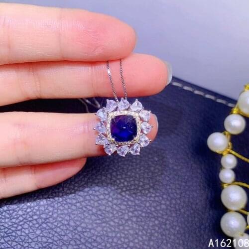 Fine Jewelry 925 Sterling Silver Inset With Natural Gemstone Womens Luxury Elegant Sugar Tower Sapphire Pendant Necklace Suppor