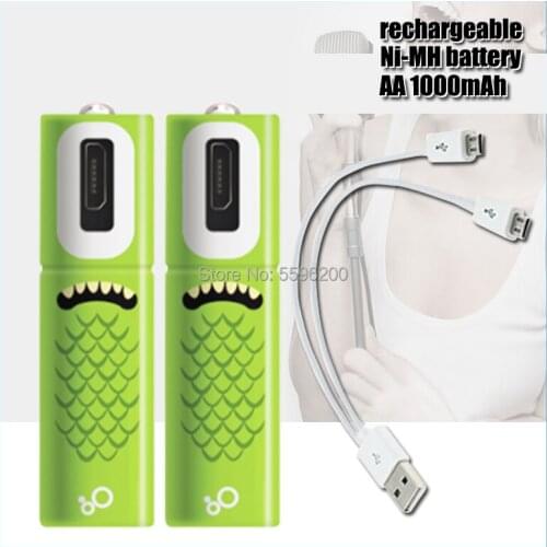 High capacity 1.2V 1000mAh AA Rechargeable Battery Ni-MH Battery with USB rechargeable lithium usb battery + USB cable