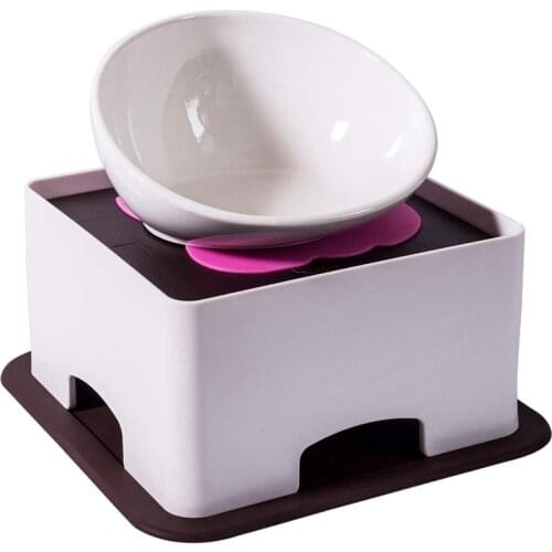 Raised Ceramic Dog Feeding Bowl, Elevated Dog Bowls Set Anti-Slip for Small Medium Dogs and Cats,White