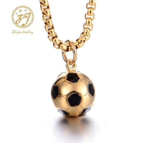 Zhijia Stainless Steel Football Pattern Pendant & Link Chain Necklace For Men/Women Sport Boy Soccer Fan Hip Hop Jewelry